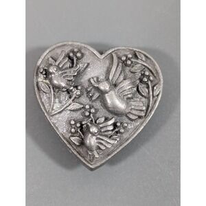 Vintage Torino Pewter Hummingbird Heart Brooch Earrings Set Bird Nature Gift Vtg